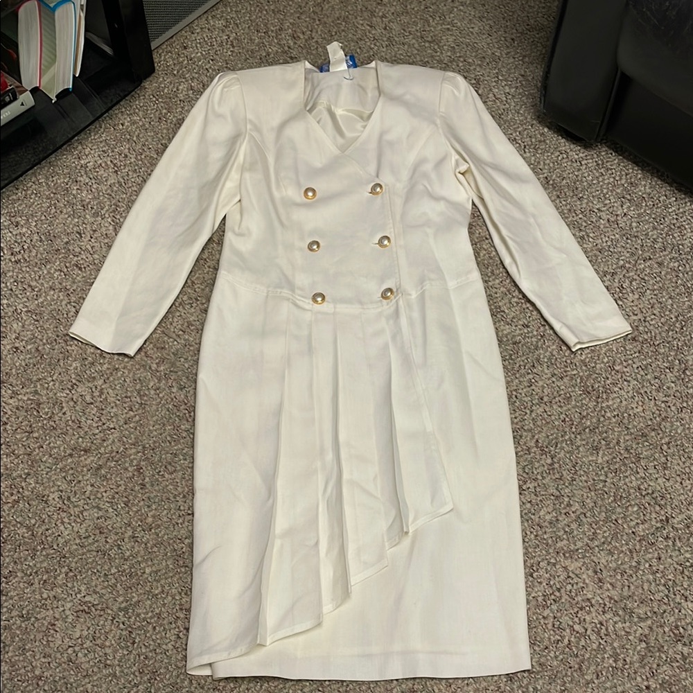 Vintage 90s linen Double-Breasted pearl button Dress